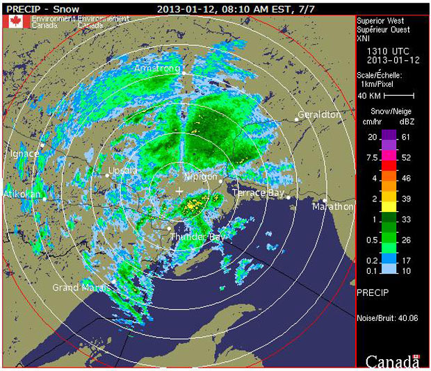 January 12 AM Radar Map of Northwestern Ontario