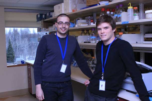 Robert Jackson (left) and Sean Cuninghame (right) are both Thunder Bay natives and proving that you don’t have to leave the city to have a successful and rewarding career in science and academia.  They both work under Dr. Ingeborg Zehbe, a scientist at TBRRI, focusing on Human Papillomavirus (HPV) type 16 and how it relates to cancer.  