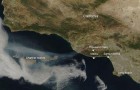 he Springs Fire grew to 10,000 acres and was ten percent contained as of early Friday morning, according to the California Department of Forestry and Fire Prevention. This natural-color satellite image was collected by the Moderate Resolution Imaging Spectroradiometer aboard the Aqua satellite on May 2, 2013. Actively burning areas, detected by MODIS's thermal bands, are outlined in red.