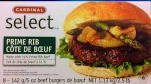 Cardinal Select brand Prime Rib Beef Burgers recalled over E.Coli Threat