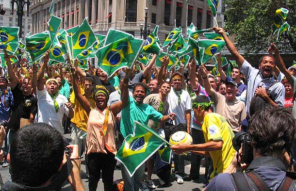 Brazilian soccer fans go wild in the streets following a world cup win