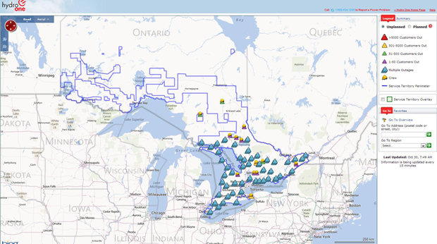 Impact of post Hurricane Sandy impacting Ontario