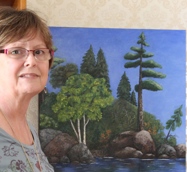 No longer able to paint with her left hand following a stroke two years ago, Janis Wick has learned to paint with her right hand. 