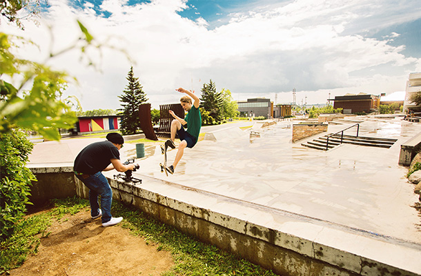 Damien Gilbert filming at the Waterfront Skatepark. Photo by Shannon Lepere