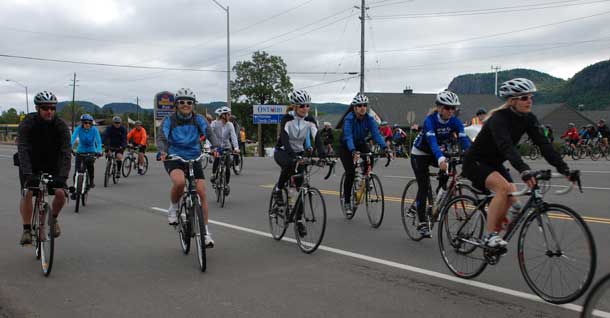Lots of smiles from cyclists heading out onto the scenic 50 km route of the Caribou Charity Ride through the rolling hills of Oliver Paipoonge Township.  This year's Ride raised $42,000 for the Northern Cancer Fund, bringing the 5-year total for the event to approximately $145,000.