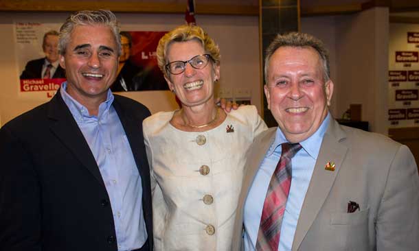 Local Liberal MPPs Bill Mauro (left) and MInister Michael Gravelle share a smile with Premier Kathleen Wynne