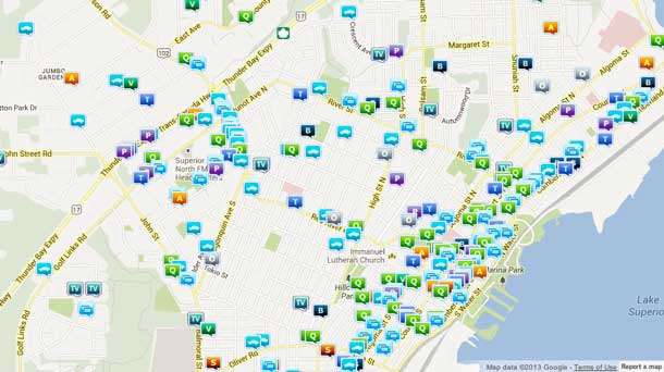 This is the Crime Reports incident map for Thunder Bay North for September.