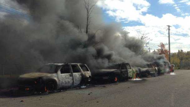 RCMP Cruisers aflame in Rexton New Brunswick