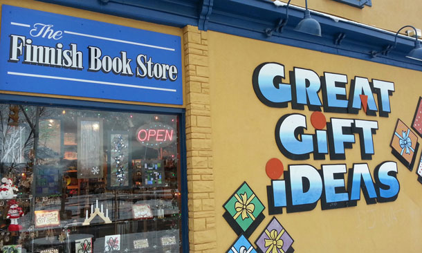 The bright and bold colours of the Finnish Book Store on the Bay and Algoma corner is a great stop for shoppers.