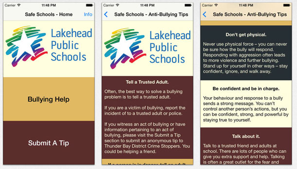 The Lakehead Public Schools Safe Schools App, available for free download from the Itunes Store and on the Lakehead Public Schools website, will be officially launched on Monday, November 18.  The app was designed by Sir Winston Churchill Collegiate and Vocational Institute student Phil Bystrican.