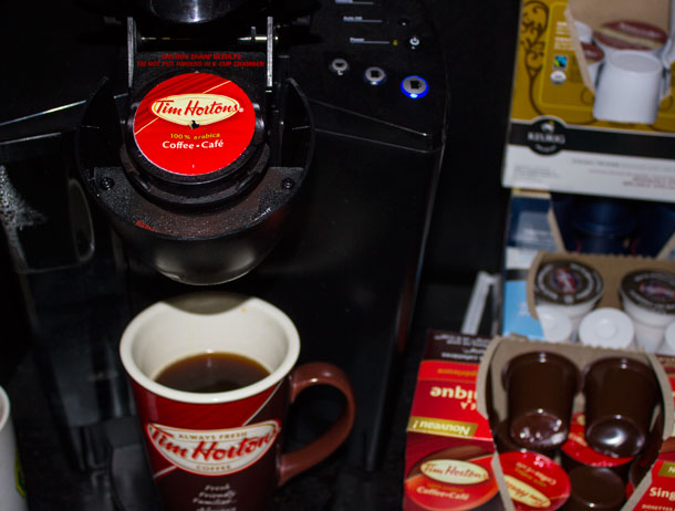 Tim Hortons is offering a number of new innovations. Dark roast coffee, the new Keurig cups, and the original blend.