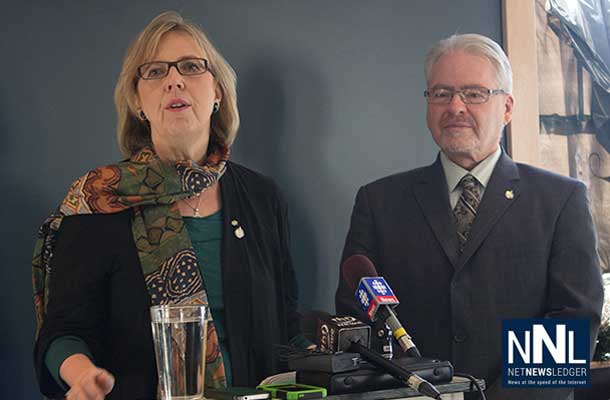 Green Party leader Elizabeth May and Bruce Hyer as the Thunder Bay Superior North MP goes Green.