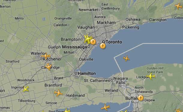 Flight Tracking Map of Toronto Airspace - Quiet on January 7 2014.