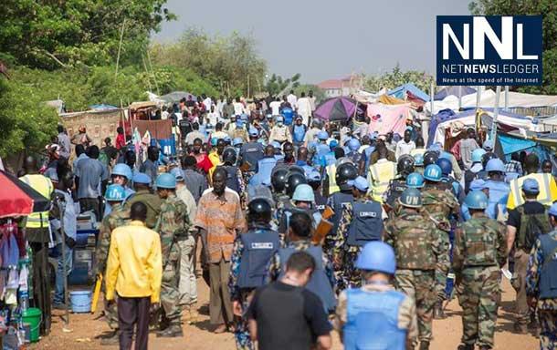 UNMISS personnel conducting a security sweep in its Juba camp to rid it of weapons and smuggled goods, including military and police uniforms. Photo: UNMISS/Isaac Bill