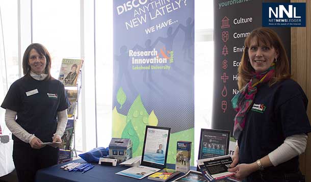 Lakehead University Booth promoting Research and Innovation Week in Thunder Bay