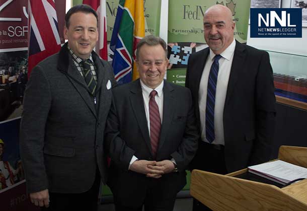 Minister Rickford, Minister Gravelle and Mayor Hobbs at Convention and Event Centre Announcement