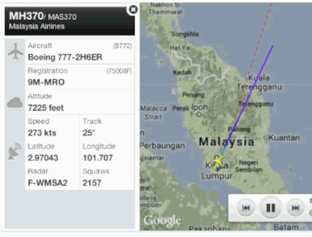 flight trakker data on MH370