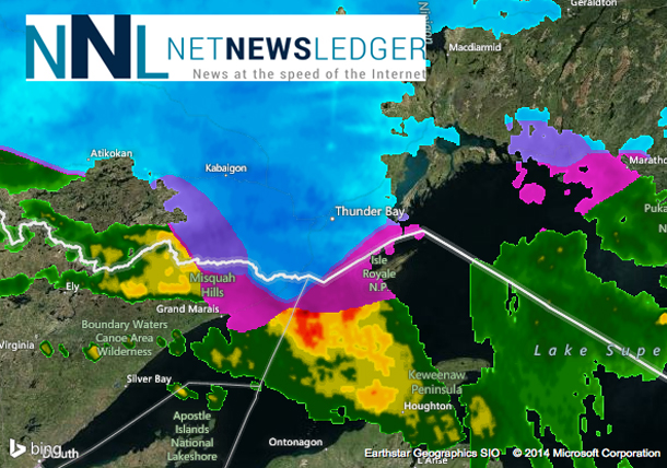 Weather Radar at 16:50EDT on March 31st for Thunder Bay and Northern Ontario.