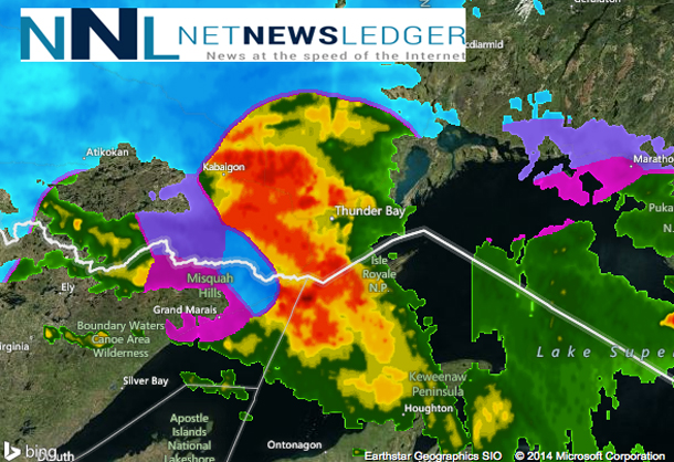 Radar Map at 06:00 for Thunder Bay on April 1 2014