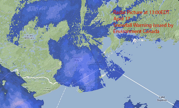 Radar Map as of 13:00EDT on April 17 2014
