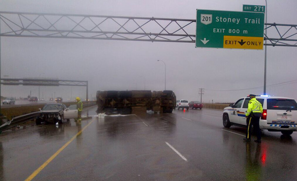 There were no injuries in this accident on the Queen Elizabeth Highway just north of Airdrie Alberta