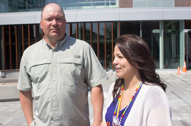Wyatt Bannon and Chief Georjann Morriseau outside the Thunder Bay Court House.