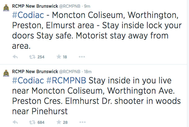 RCMP Twitter advises residents to stay indoors