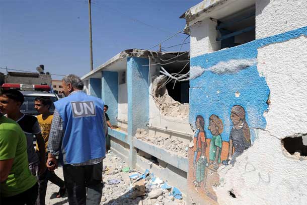 The Jabalia Elementary Girls School serving as a shelter for Palestinians in Gaza was hit by shells on 30 July 2014. Photo: UNRWA Archives/Shareef Sarhan