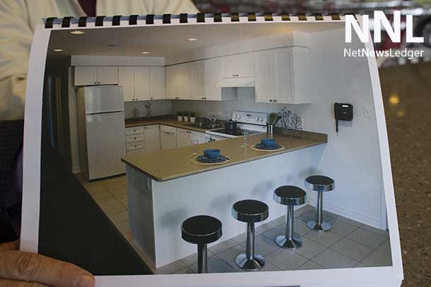 This is how the kitchen and social area in the new Confederation College Residence would look