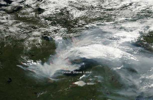 Smoke from fires around Yellowknife - Image NASA