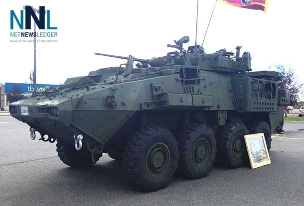 Military vehicles on display at Canadian Tire at Intercity