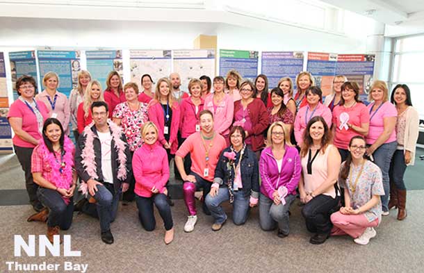 Thunder Bay Regional Health Sciences Centre staff wore pink to work on Friday October 3rd to raise awareness about and promote Women’s Health Awareness Month. For more information on breast and cervical cancer screening and clinics offering Pap tests in October, call the Cancer Screening Hotline at (807) 684–7787.