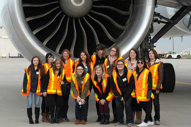 Confederation College’s ACTA delegates pose with an Air Canada 320 Airbus during their airside tour of Toronto Pearson International Airport.