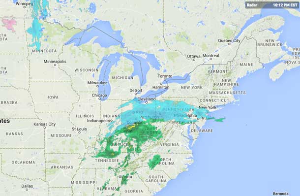Weather Radar map showing storm approaching New York