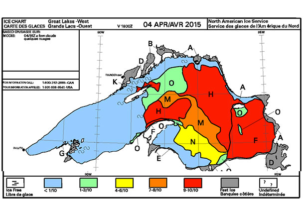Lake Superior Ice Coverage on April 4 2015
