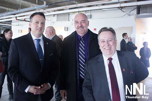 Minister Greg Rickford, Minister Michael Gravelle, and Mayor Keith Hobbs