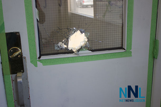 Door at the Guardian Angels Headquarters was smashed this week.
