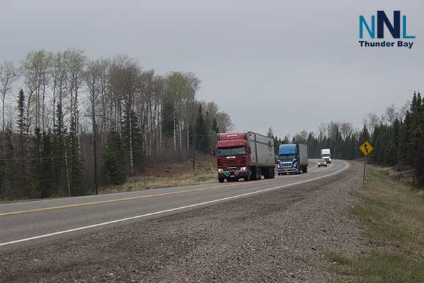 Dull and cloudy conditions on Highway 17 west of Thunder Bay near Upsula