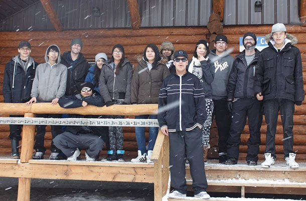 Dennis Franklin Cromarty High School students in the dual-credit Recreation and Leisure Options Course, offered in partnership with Confederation College, gather during their Kingfisher overnight experience