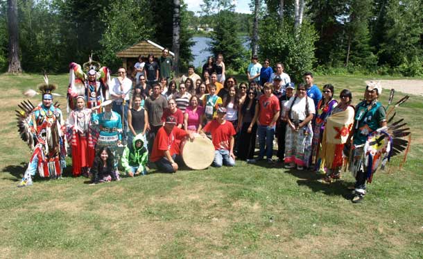 A traditional Pow Wow was held for Senior Wabun Youth aged from 13 to 18 during the Ninth Annual Wabun Youth Gathering held from July 13 to 24, in Elk Lake, Ontario. They are pictured here with their chaperones, traditional performers and factilitators. 