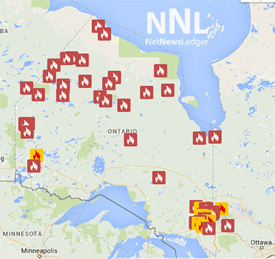MNRF Map of Northern Ontario Wild Fires