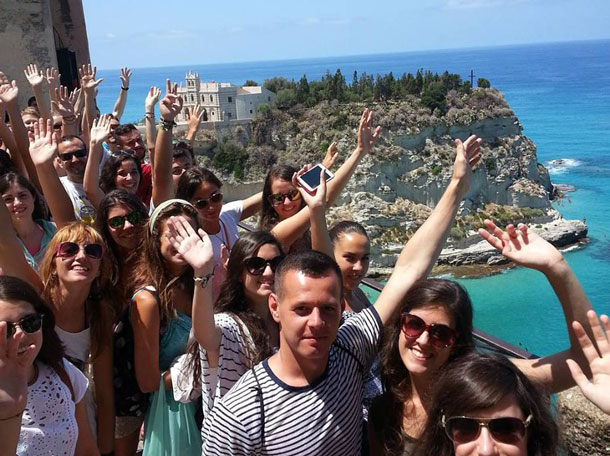 Young people enjoying Tropea in Calabria in Southern Italy