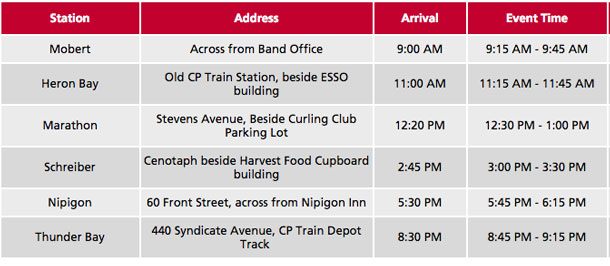 CP Holiday Train Schedule