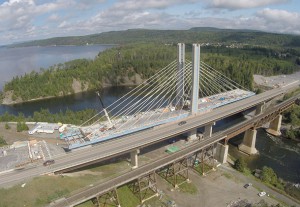 Hatch Mott MacDonald is providing construction administration and technical oversight of the new Nipigon River Bridge, Ontario-s first cable-stayed bridge. Located along the TransCanada Highway east of Thunder Bay, the $106 million bridge is scheduled to open in the near future. (CNW Group/HATCH)
