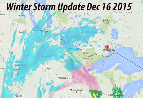 Weather Radar map showing extent of Winter Storm over Northern Ontario