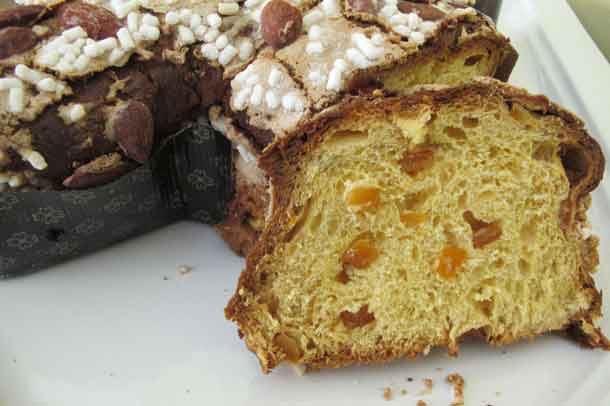 Colomba is a fruity delight, with candied oranges inside and almonds on the top. Credit: Copyright 2016 Cesare Zucca