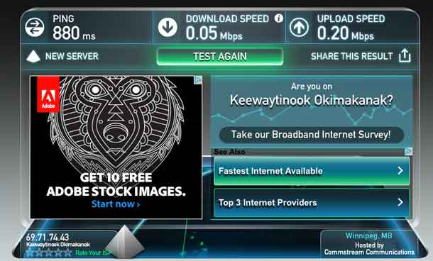 Current Internet Speed in Neskantaga First Nation