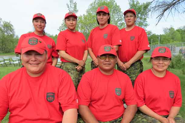 Seven Canadian Rangers from northern Ontario graduated from the Canadian Ranger Patrol Leader course at Garrison Farnham, near Montreal.Front row from left: MCpl. Byron Corston from Moose Factory, MCpl. Jarrett Morriseau from North Caribou Lake, MCpl. Marlene Chickekoo from North Caribou Lake. Rear row from left: Cpl. Darlene Beardy from Bearskin Lake, MCpl. Judy Meekis from Sandy Lake, Rgr. Brandan Sawanas from Sandy Lake, and Cpl. Michael Tait from Sachigo Lake.