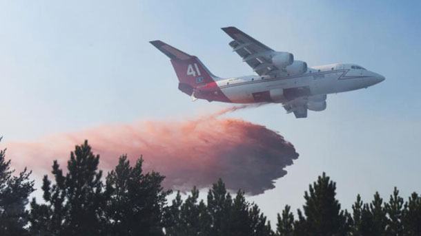Two USFS BAE-146 retardant air tankers began air attack on Kenora Fire 018 on the afternoon of May 10 as part of a quick-strike agreement between Ontario, Manitoba, the U.S and the Great Lakes Forest Fire Compact.