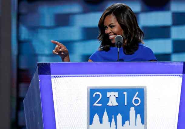 U.S. first lady Michelle Obama speaks at the Democratic National Convention in Philadelphia, Pennsylvania, U.S. July 25, 2016.  REUTERS/Mark Kauzlarich